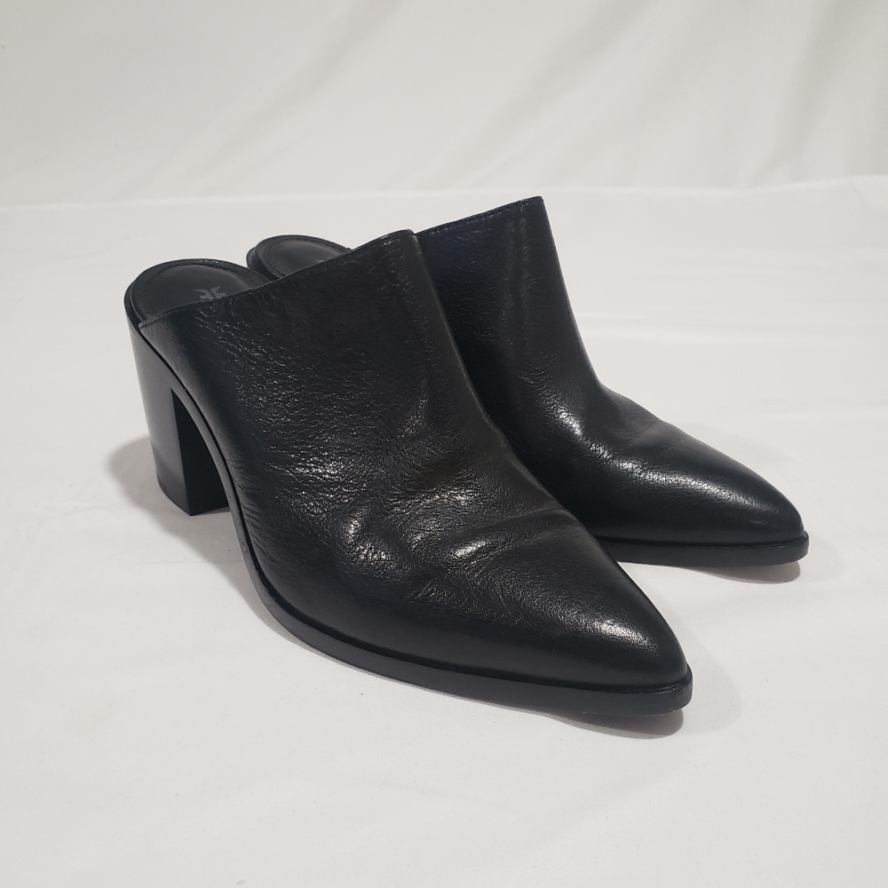 Frye Flynn Black Leather Block Heel Mule Shoes